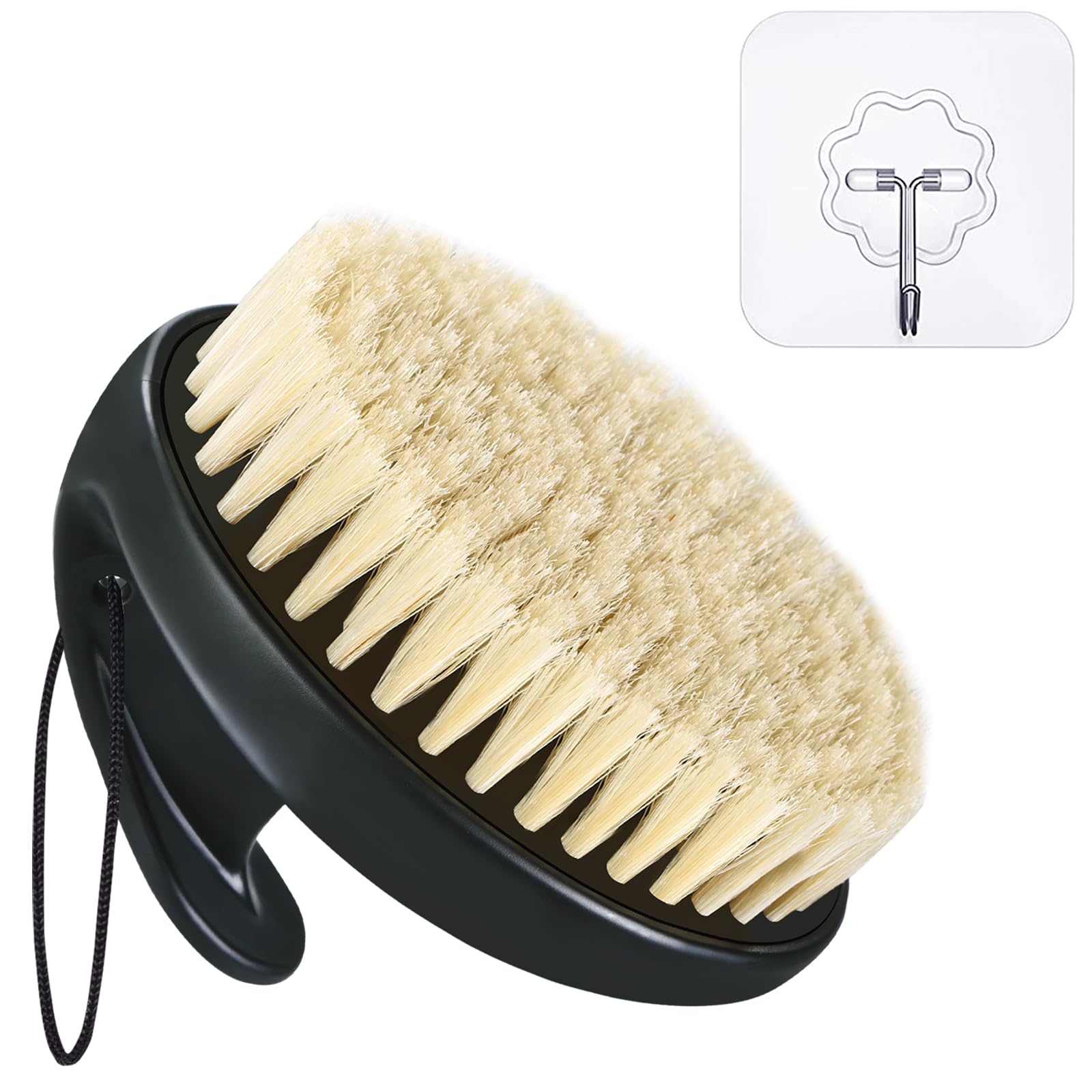 Dry Brushing Body Brush, Natural Boar Bristles Anti-Slip Body Scrubber for Shower, Exfoliating & Lymphatic Drainage Bath Brush for Smooth Skin, Blood Circulation Improvement (1 Pack-Boar Bristles)
