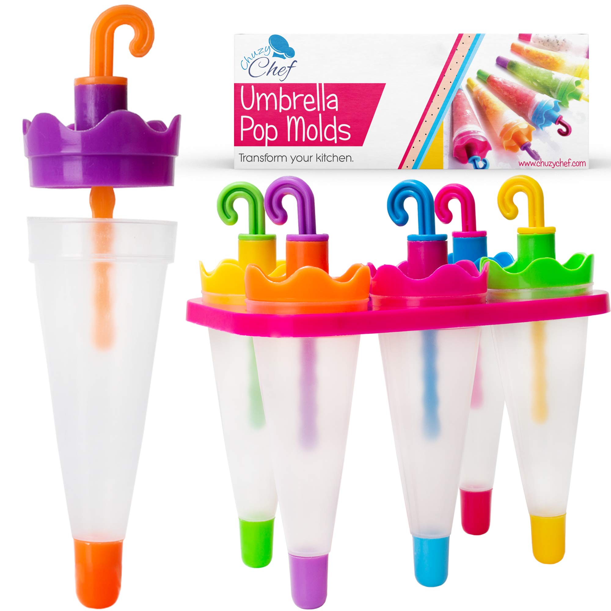 Umbrella Shape Ice Pop Molds, Pack of 6 Ice Cube Maker Tray, Bpa Free, DIY Ice Cream, by Chuzy Chef