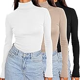 SUNBS Womens 3 Piece Turtleneck Mock Neck Tops Winter Thermal Long Sleeve Fall Slim Fit Underwear Shirts
