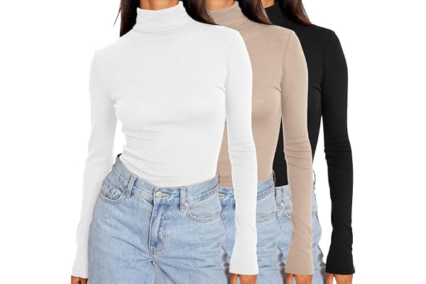 SUNBS Womens 3 Piece Turtleneck Long Sleeve Shirts Mock Neck Fall Fashion 2023 Slim Fit Winter Thermal Underwear Tops