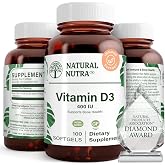 Natural Nutra Vitamin D3 400 IU Softgels, Gluten-Free Vitamin D, 100 Count | Supports Immune Function, Bone &amp; Teeth Support, Cardiovascular Support