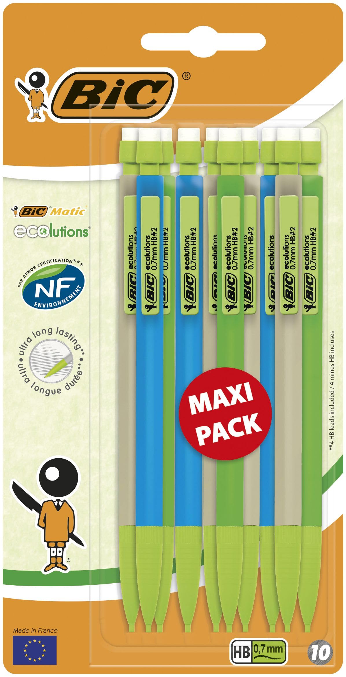 BIC Maxi Eco Disposable BIC Matic Mechanical Pencils 0.7 mm, 10 Count (Pack of 1)