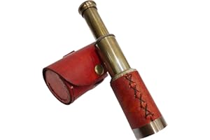 Navirock 6'' Solid Brass Handheld Spyglass Telescope with Cylindrical Leather Brown Case Pirate Navigation Functional Telescope Nautical Collectibles