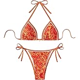 BYFINECANY Women's Floral Printed Bathing Suit Halter Paisley Summer Swimsuit Bikinis Set