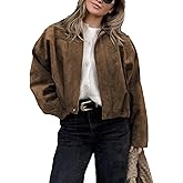 Oulivey Women's Cropped Suede Bomber Jacket Long Sleeve Zipper Y2k Pilot Outerwear