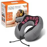 BLACK+DECKER Cooling Gel Memory Foam Neck Pillow &ndash; Travel Pillow for Plane, Car &amp; Train &ndash; Ergonomic Neck Support, Slow Rebound Memory Foam, Washable Cover, Universal Fit, Grey