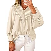 KIRUNDO Blouses for Women Dressy Casual Fashion Clothing Long Sleeve Shirts Loose Fit Button Down Pleated Boho Going Out Tops