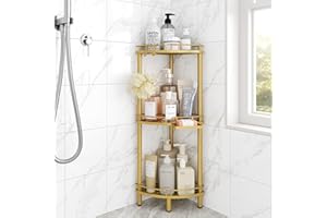 ELYKEN Corner Shower Caddy Standing, 3 Tier Rustproof Metal Shower Organizer with Soap Holder, Floor Shower Corner Shelf Rack