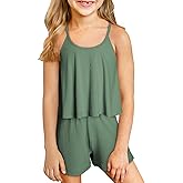 blibean Teen Girls Adjustable Strap Top 2 Piece Ribbed Shorts Sets 4-13 Years