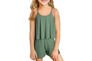 blibean Teen Girls Adjustable Strap Top 2 Piece Ribbed Shorts Sets 4-13 Years