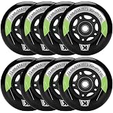 8 Pack Inline Skate Wheels 72mm, 76mm, 80mm - ABEC9 Bearing - 85A Durometer PU - Compatible with Rollerblade, Roller Derby, K2 Skate (Black/72MM)