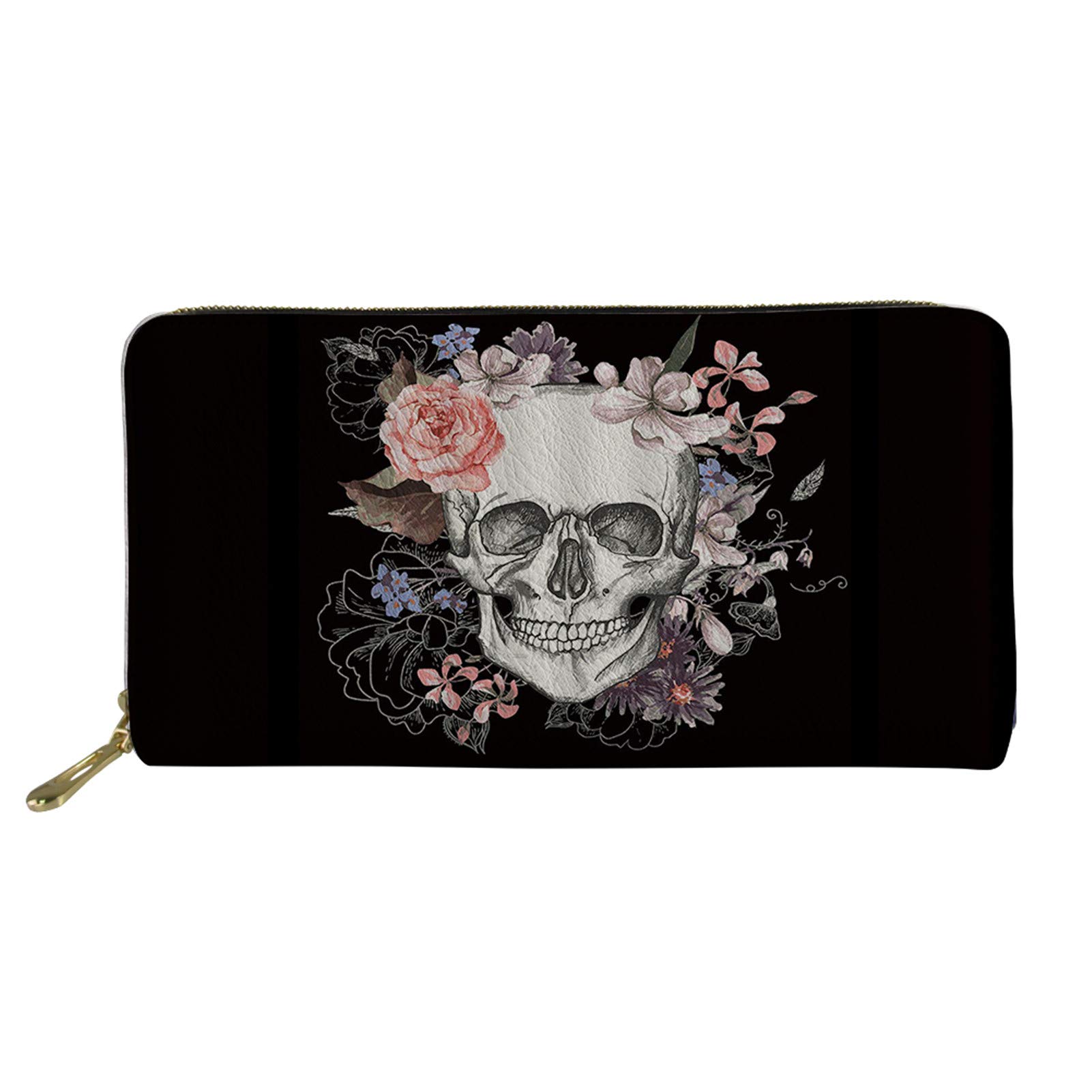 Belidome Skull Floral Purse for Women Wallet with Card Phone Coin Holder Convenient Pockets