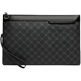 Men's Purse Clutch Pouch, Large Capacity PU Leather Business Handbag with Detachable Wrist Strap, Embossed Geometric Pattern