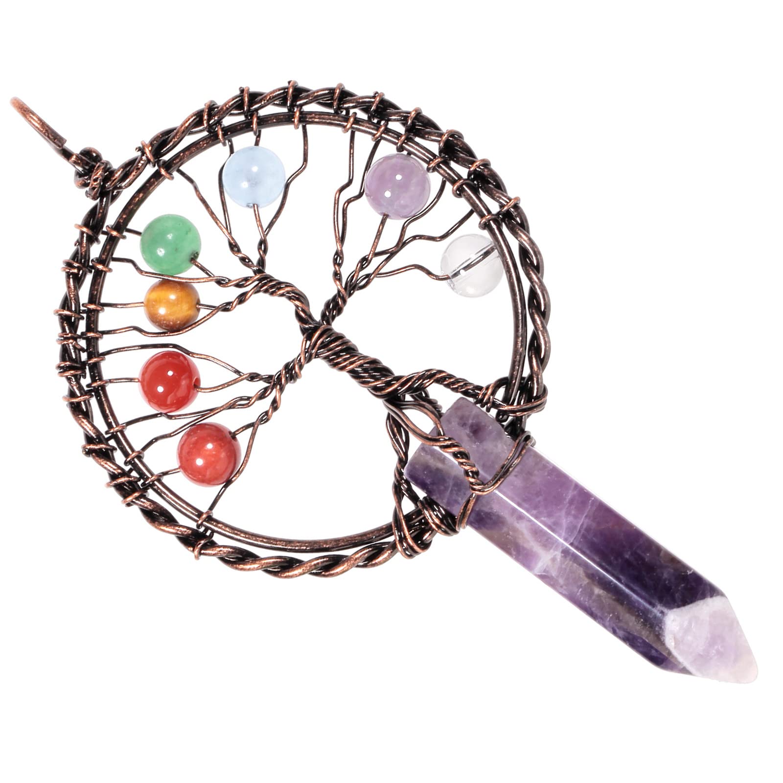 mookaitedecor 7 Chakra Tree of Life Necklace Amethyst Crystal Necklace for Women, Purple Healing Crystal Necklace Semi Precious Stone Pendant Necklace Boho Crystal Gemstone Necklace Jewellery Gift