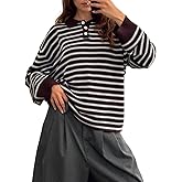 Women Polo Collar Striped Long Sleeve Sweater Y2k Long Sleeve Vintage Stripped Knit Oversized Sweatshirt Shirts