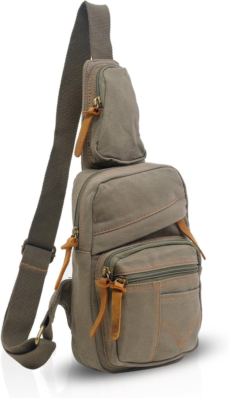 FANDARE Sling Bag Shoulder Bag School Travel Messenger Chest Bag Backpacks Chest Bag Men Women Canvas, Green Army, L, Leisure Backpack - Image 5