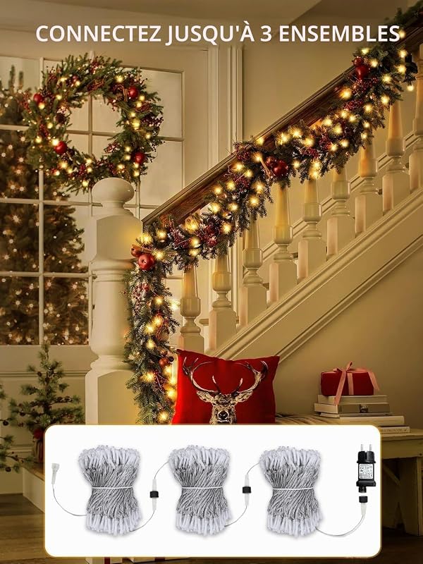 20M Guirlande Lumineuse de Noël, 200 LED Lumières de Noël