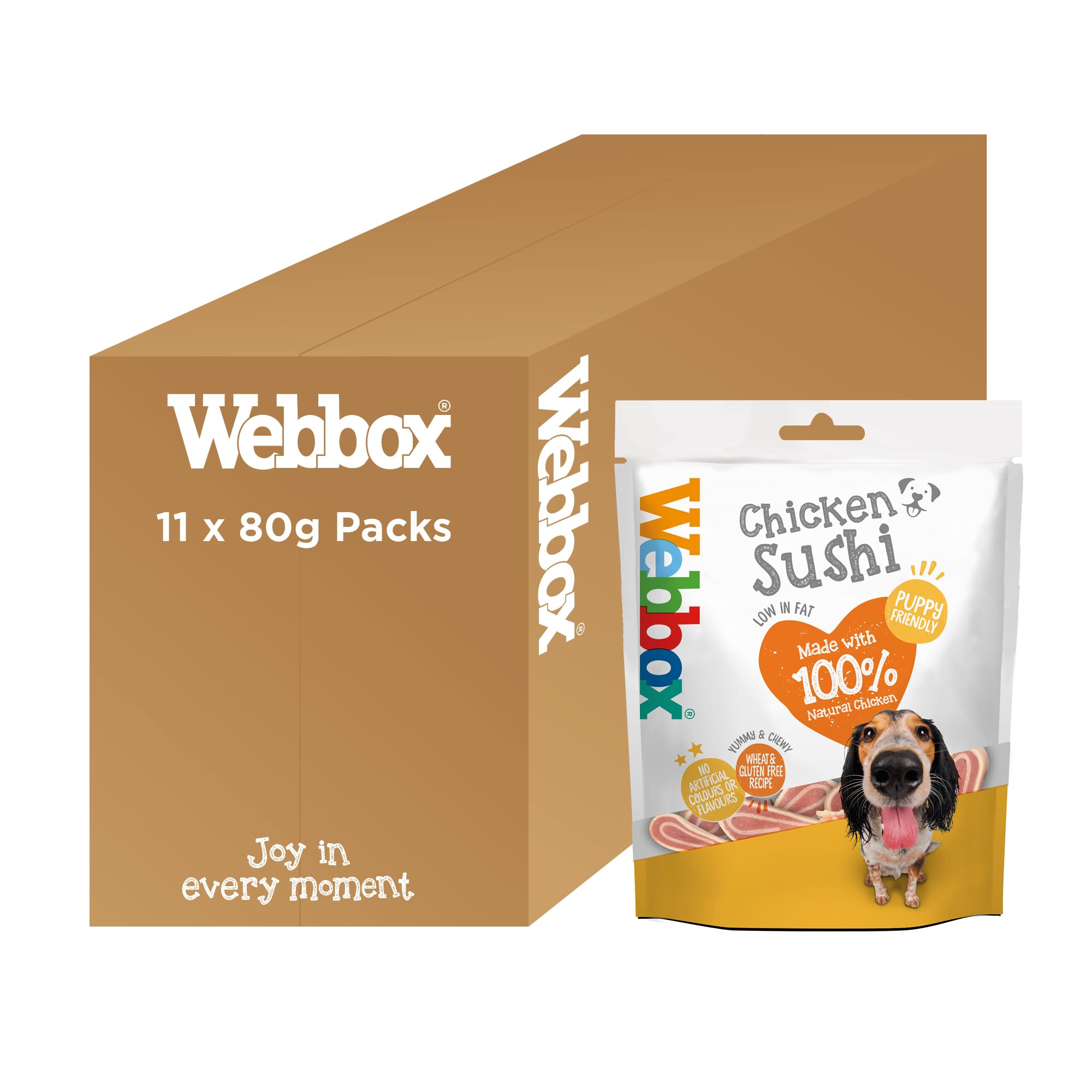 Webbox Chicken Sushi Dog Treats - Made with 100 Percent Natural Chicken, Puppy Friendly, Low Fat, Wheat and Gluten Free (11 x 80g Packs)