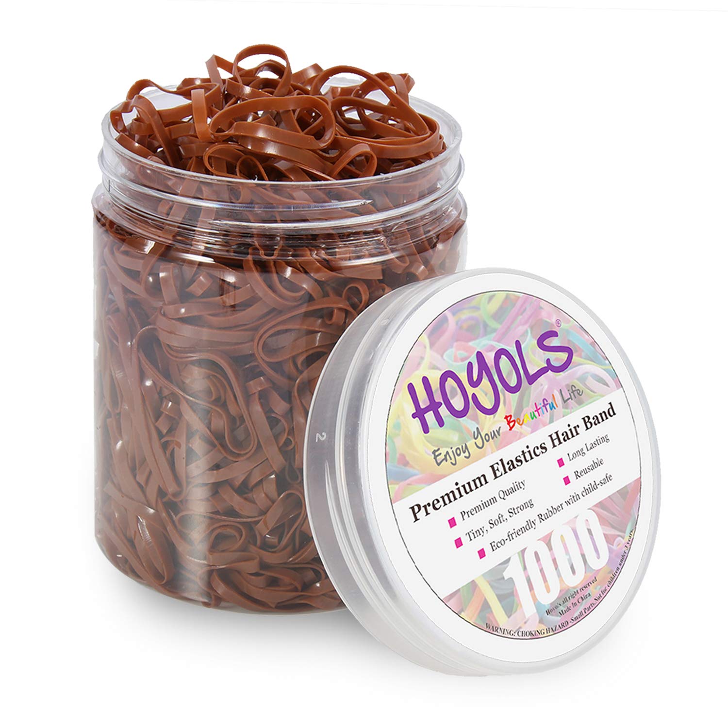 Hoyols Hair Elastic Rubber Bands Ties for Ponytail Braid Holder Pack (1000 Count (Pack of 1), Caramel)