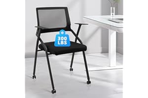 CLATINA Stackable Foldable Conference Room Chairs with Wheels, Portable Padded Office Desk Chair with Lumbar Support and Armrest for Training Room, Guest, Reception, Event, Black (1pk)