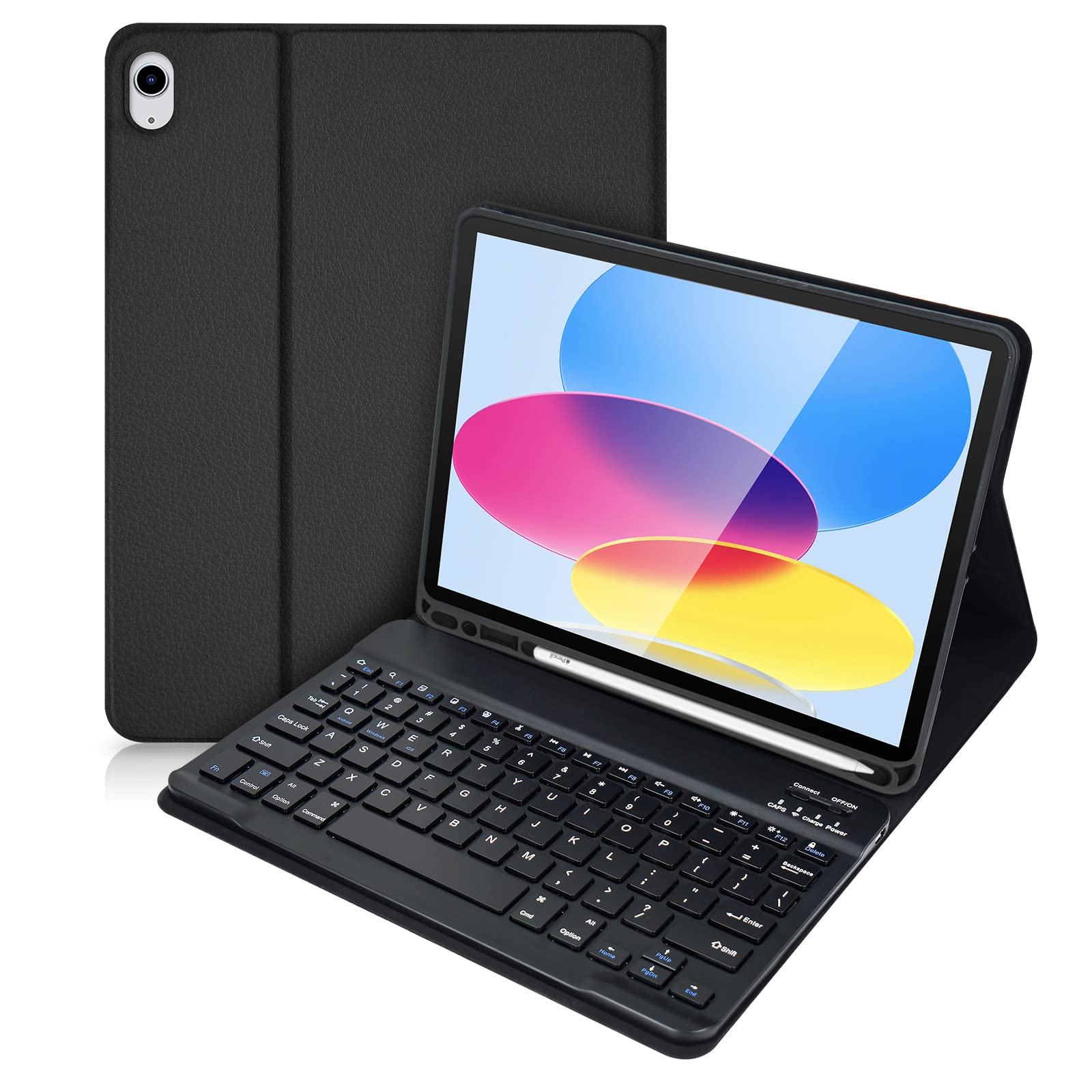 Lively Life Bluetooth Keyboard Case for iPad 10th Generation 10.9 inch 2022 (A2696 / A2757 / A2777), Protective Case with Detachable Keyboard for iPad 10th Gen. 2022, Built-in Pen Holder - Black