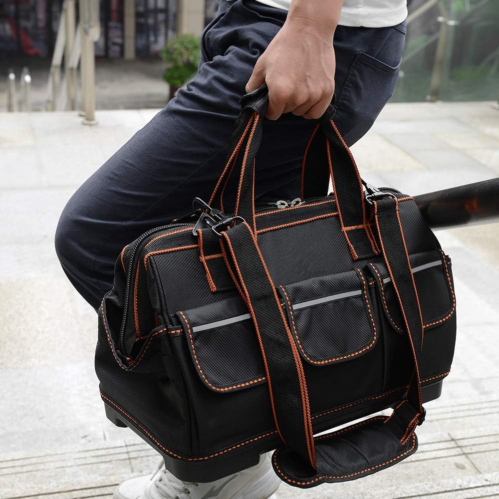 Tool Bags with Water Proof Molded Base, Wide Mouth, Single-Shoulder Tool Storage and Organizers Box 16 Inch 17 Pockets - - 