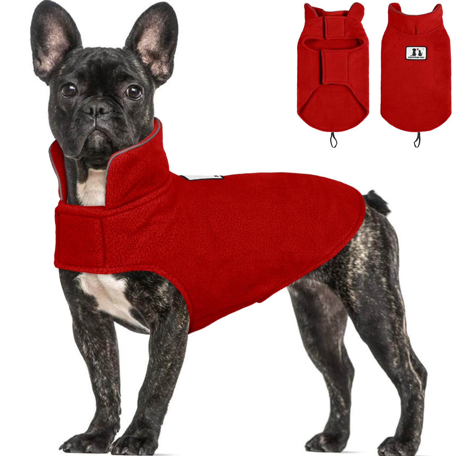 DENTRUN Dog Fleece Coat - Small to Large Dogs, Winter Warm Jacket & Sweater, Reflective, Soft, Adjustable