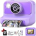 Kids Camera Instant Print, Christmas Birthday Gifts for Girls and Boys, 1080P HD Video Digital Kids Camera with 32G Card, Toddler Camera for 3-12 Years Old, Purple