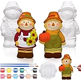 Seenelling 2 Pack Fall Thanksgiving Scarecrow Ready to Paint Your Own Statues 4'' DIY Unpainted Ceramics Figurines Kit Blank Paintable Ceramics Classroom Art and Crafts Decorations
