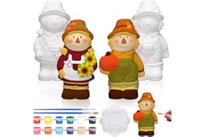 Seenelling 2 Pack Fall Thanksgiving Scarecrow Ready to Paint Your Own Statues 4'' DIY Unpainted Ceramics Figurines Kit Blank Paintable Ceramics Classroom Art and Crafts Decorations