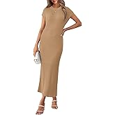 Yousify Womens Ribbed Knit Dress 2026 Casual Spring Summer Cap Sleeve Crewneck Trendy Maxi Dresses