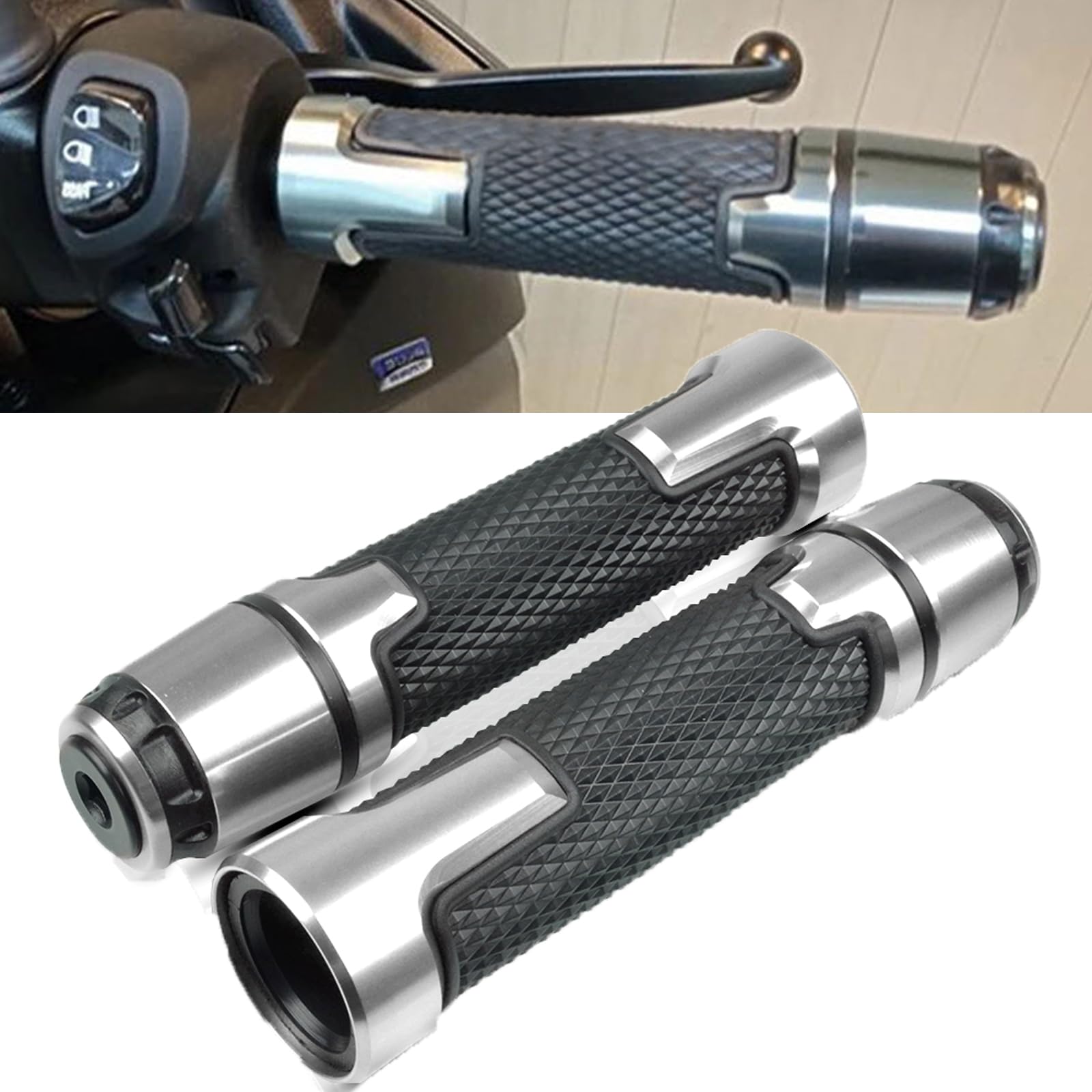 YIEBA 7/8" 22mm Motorcycle Handlebar Grips Handlebars Compatible with Multistrada 950 950S 1200 1200S 1260 1260S V4 V4S V4S Sport 1260 Enduro (Silver)