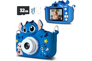 RAYBITU Kids Camera with 32GB SD Card - 1080P HD Digital Selfie Video Camera for Boys & Girls Ages 3 4 5 6 7+ Portable Toddler Toy with Cartoon Design, Christmas Birthday Gifts