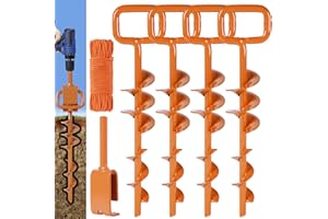 TOGXFUNI Tent Stakes for 2024 - Ground Anchors Screw in with 1PCS Tent Stakes Heavy Duty Adapter - Ideal for Trampoline Ground Anchors, Mobile Home Anchors, Tent Screw, Orange Ground Stakes (4PCS,12in)