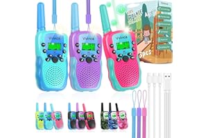 Vvinca Walkie Talkies for Kids Rechargeable 3 Pack, Toys for Boys Girls Age 3-13 Ourdoor Camping Birthday Gift, 3KM Long Range Walkie-Talkie 2 Way Radios 22 CH VOX with Li-ion Battery Flashlight