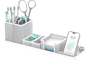 SUPEASY Desk Organizers and Accessories for Office Supplies Organization with 6 Compartments, Desk Organizer with Phone Holde