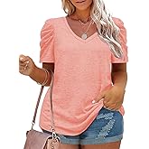 Sheslily Plus-Size Tops for Women Short Sleeve T Shirts V Neck Tunic Tees XL-5XL