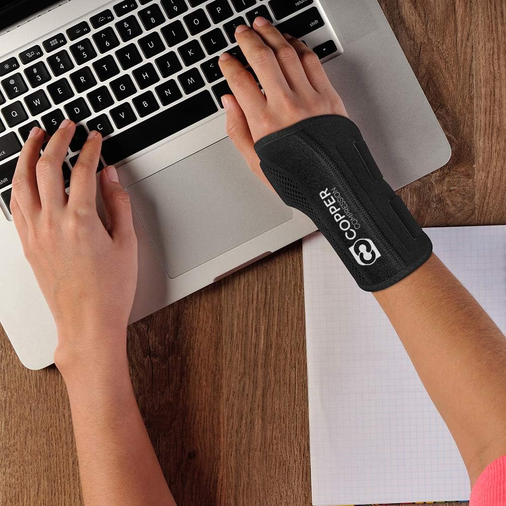 Copper Compression Wrist Brace - Guaranteed Highest Copper Content Support for Wrists, Carpal Tunnel, Arthritis, Tendonitis. Night Day Wrist Splint for Men Women Fit Right Left Hand (Left Hand L-XL): Health & Personal Care