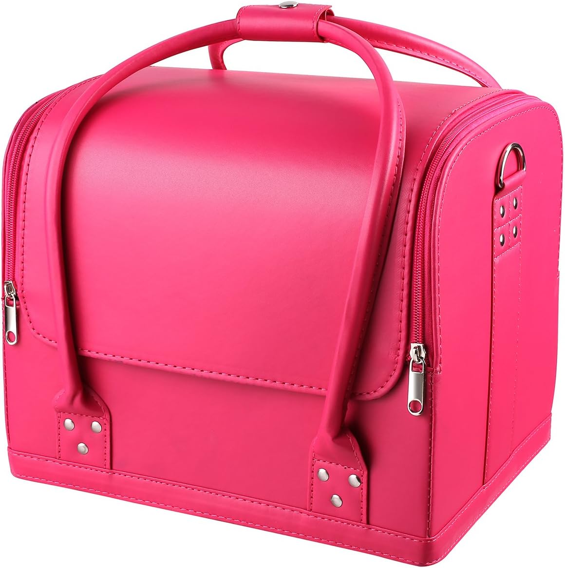 MVPower Professional Large Removable PU Leather Cosmetic Makeup Vanity Box Jewelry Saloon Case Bag (Multi-colors) (11.8X9X9.8 Pink)