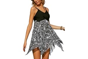 Kate Kasin Women's Two Piece Swimsuits Tummy Control Flowy Mesh Swimwear Bathing Suits with Boyshorts Swimdress