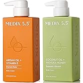 Medix 5.5 Argan Oil + Coconut Oil Skin Care Set Moisturizer Cream Body & Face Lotion | Firming Body Lotion Set Reduces Look Of Wrinkles, Cellulite, Dry Skin, & Uneven Skin Tone For Women, 2PC Bundle