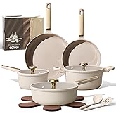 CAROTE Ceramic Cookware Set Nonstick, 14pcs Pots and Pans Set Nonstick, Non-Toxic & PFAS-Free, Dishwasher, RV/Camping Cookware Set, Cooking Pots with Lids, Light Taupe