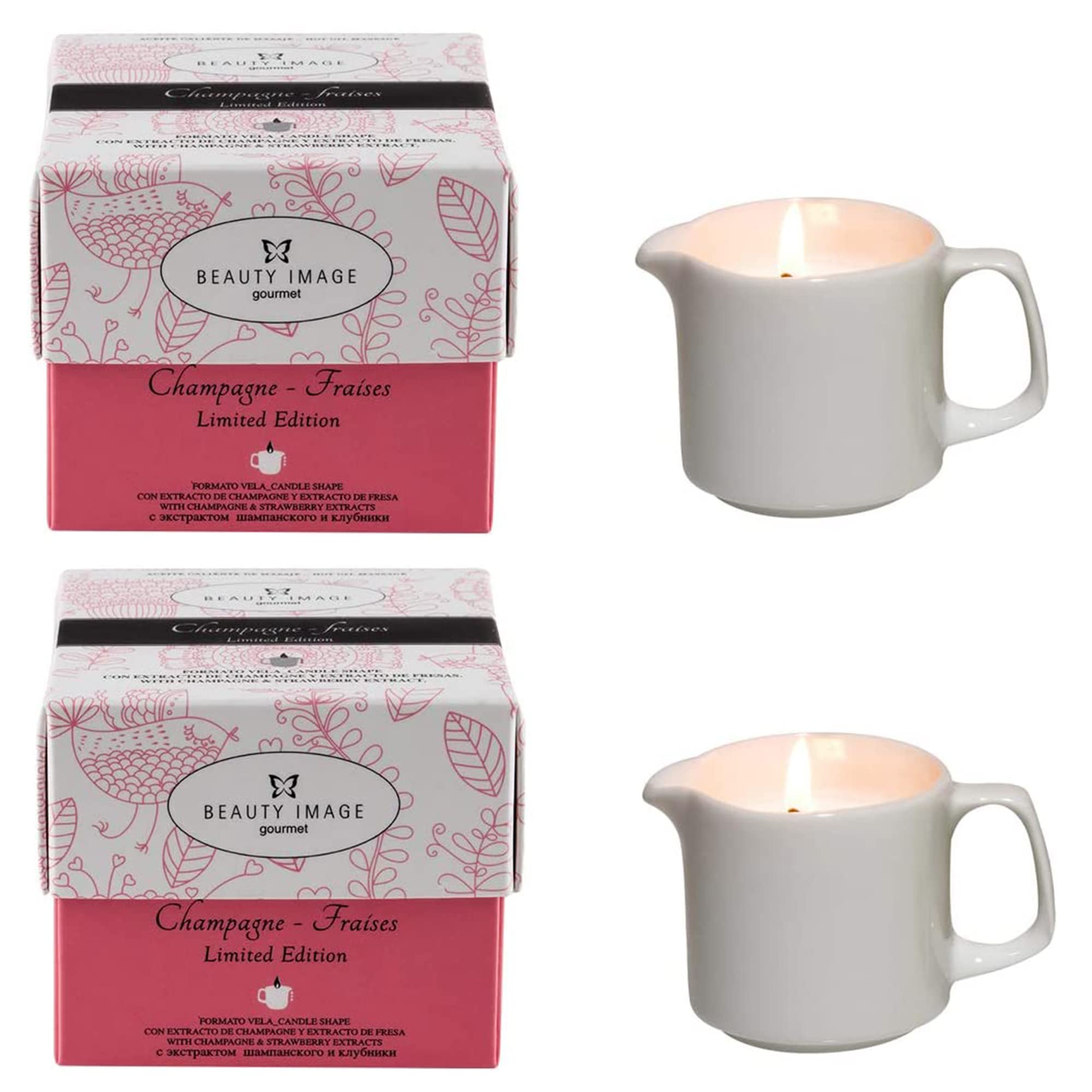 Beauty Image Massage Candle Pack of 2 - Champagne and Strawberries Scent - 2 to 3 Full Body Massages per Candle
