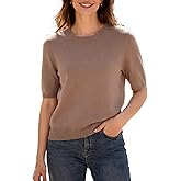 Betusline Women's Wool Blend Short Sleeve Sweater Soft Crew Neck Pullover Knit Top, Lightweight Casual Sweater for Women