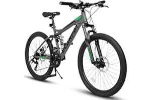 Ecarpat Mountain Bike 24 26 27.5 Inch, Dual Full Suspension Mens Womens Bike, 21 Speeds Dual Disc Brake Carbon Steel Bike, Boys Mens Mountain Bike for School Work Summer Camping, Birthday Gift Choice
