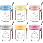 AsstarJTK 6 Pack Overnight Oats Containers with Lids and Spoons - 16 Oz Glass Mason Jars for Overnight Oats Airtight Jars Lea
