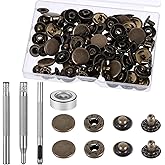 Juego de 24 cierres de cuero a presión de 0.59 pulgadas, botones de metal, remaches y broches de presión de cuero resistente,