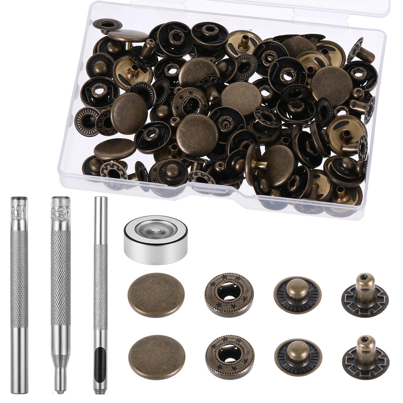 24 Set Leather Snap Fasteners Kit 15mm Metal Button Snaps Press Studs Heavy Duty Leather Rivets and Snaps with 4 Pcs Snap Fastener Installation Tools for Leather Crafts Sewing Repair Clothing Button