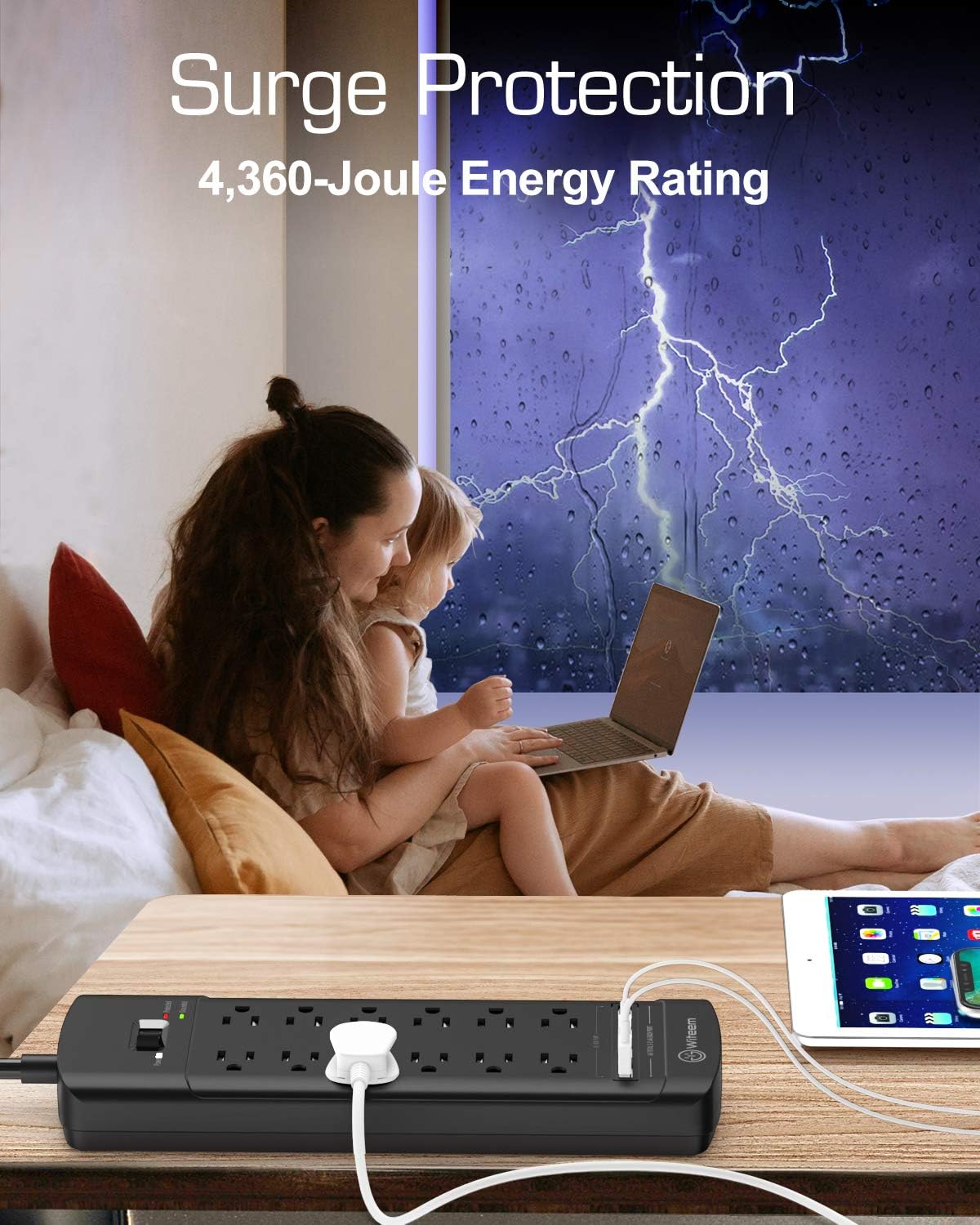 Power Strip,Witeem Surge Protector with 12-Outlet (1875W/15A,4360Joules) and 4 USB Charging Ports (5V/6A,30W),6Ft Extension Cord,Wall Mountable Overload Protection Outlet for Home & Office, Black: Home Audio & Theater