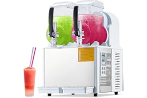 Huloretions Commercial Slushie Machine – Dual 4L Food-Safe PC Tanks, 370W Stainless Steel Frozen Drink & Margarita Maker, Sel